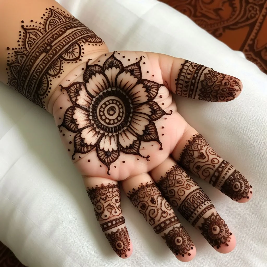 hand of small girl being decorated with henna mehendi Tattoo. Close-up,  overhead view - beauty concept Stock Photo | Adobe Stock